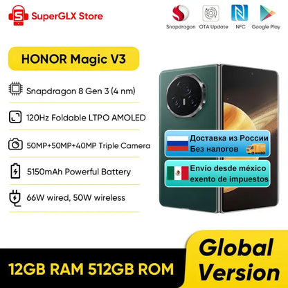 2024 New Honor Magic V3 Global Version 5G Foldable LTPO AMOLED 120Hz Display 7.92" 50MP Cameras Snapdragon 8 Gen 3 5150mAh 66W