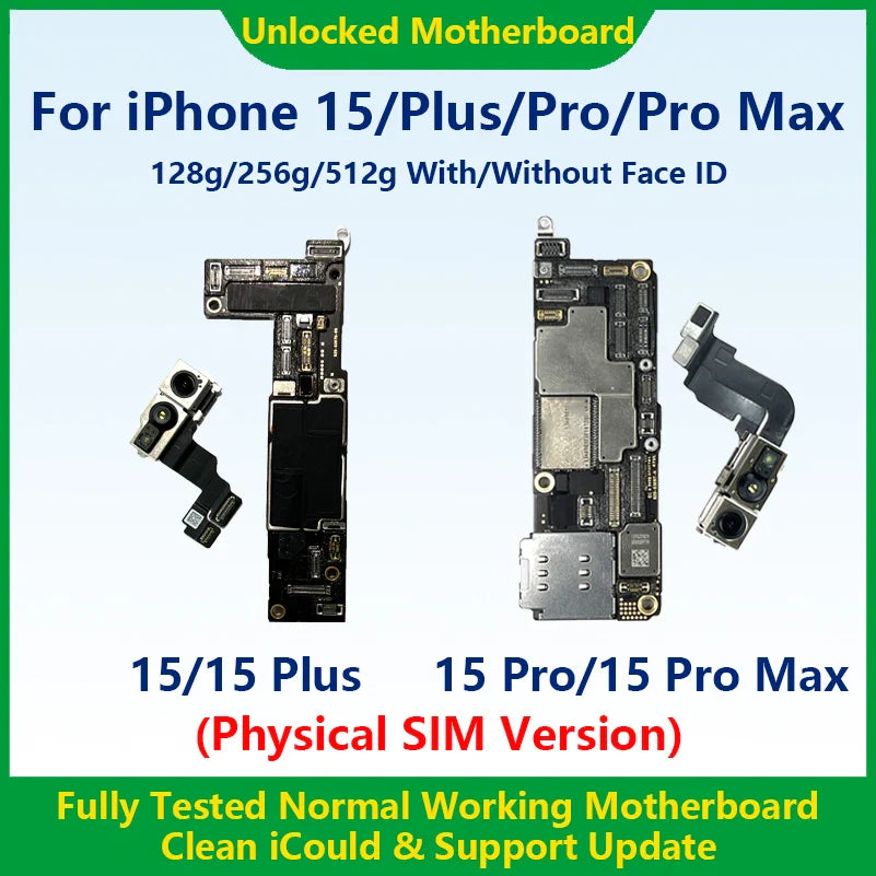 Fully Tested Authentic Mainboard For iPhone 15 Pro Max Motherboard With Face ID Unlocked And Cleaned iCloud Pysics SIM Version