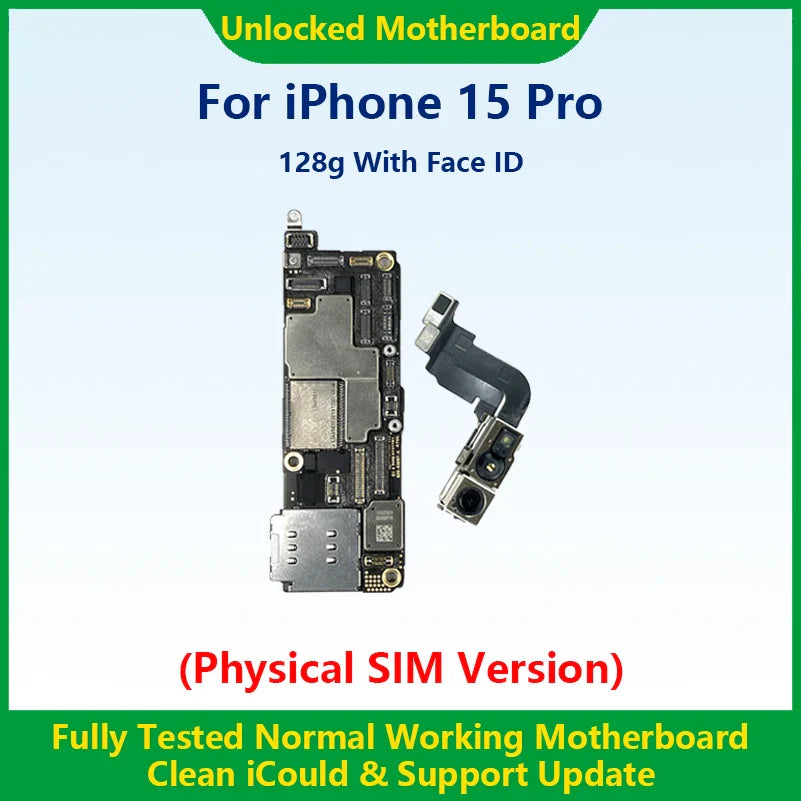 Fully Tested Authentic Mainboard For iPhone 15 Pro Max Motherboard With Face ID Unlocked And Cleaned iCloud Pysics SIM Version